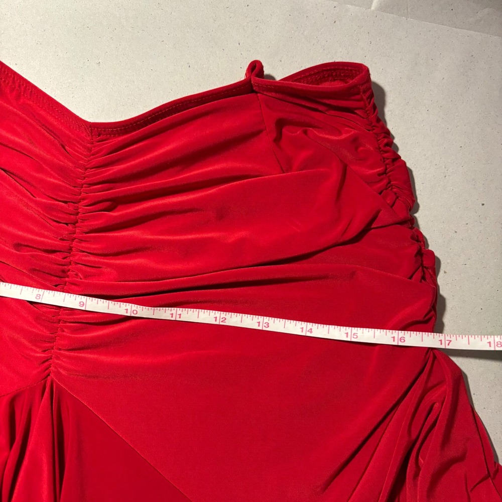 Red Ruched Mermaid Midi Skirt Ruffle Hem Dance Salsa Bodycon Made in USA Sz S - Picture 11 of 11